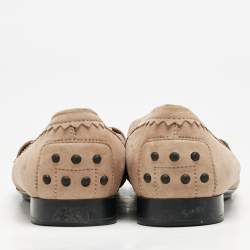 Tod's Pink Suede Crystal Embellished Loafers Size 38.5