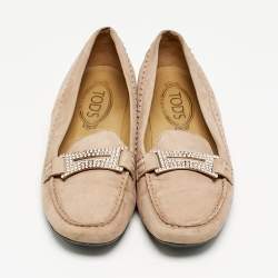 Tod's Pink Suede Crystal Embellished Loafers Size 38.5