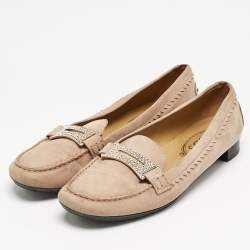 Tod's Pink Suede Crystal Embellished Loafers Size 38.5