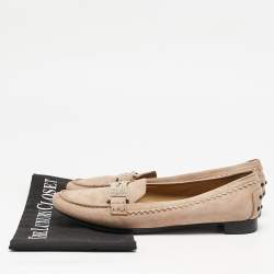 Tod's Pink Suede Crystal Embellished Loafers Size 38.5