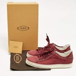 Tod's Burgundy Nubuck and Patent Leather Low Top Sneakers Size 39