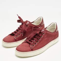 Tod's Burgundy Nubuck and Patent Leather Low Top Sneakers Size 39