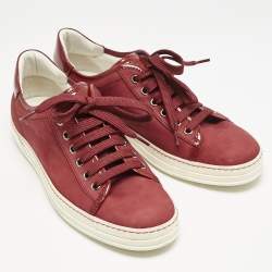 Tod's Burgundy Nubuck and Patent Leather Low Top Sneakers Size 39