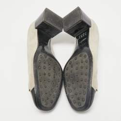 Tod's Navy Grey/Black Suede and Leather Double T Court Loafer Pumps Size 37.5