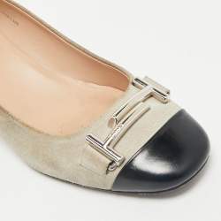 Tod's Navy Grey/Black Suede and Leather Double T Court Loafer Pumps Size 37.5