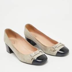 Tod's Navy Grey/Black Suede and Leather Double T Court Loafer Pumps Size 37.5