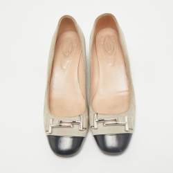 Tod's Navy Grey/Black Suede and Leather Double T Court Loafer Pumps Size 37.5