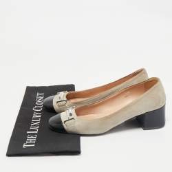 Tod's Navy Grey/Black Suede and Leather Double T Court Loafer Pumps Size 37.5