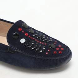 Tod's Navy Blue Suede Studded Slip On Loafers Size 36