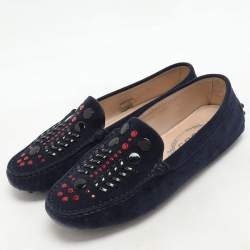 Tod's Navy Blue Suede Studded Slip On Loafers Size 36