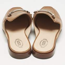 Tod's Brown Leather Double T Flat Mules Size 39