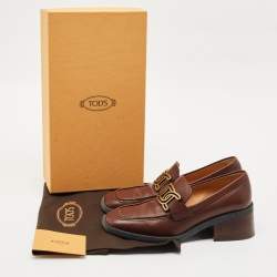 Pre Owned Tod's Brown Leather Kate Loafers Size 38
