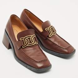 Pre Owned Tod's Brown Leather Kate Loafers Size 38