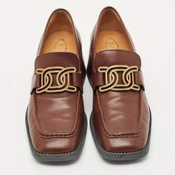 Pre Owned Tod's Brown Leather Kate Loafers Size 38