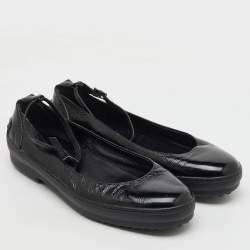 Tod's Black Patent Leather Ankle Strap Ballet Flats Size 38