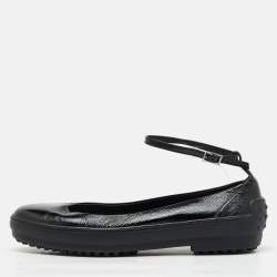 Tod's Black Patent Leather Ankle Strap Ballet Flats Size 38