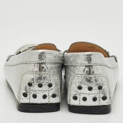 Tod's Silver Croc Embossed Leather Slip On Loafers Size 38