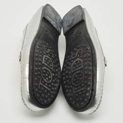 Tod's Silver Croc Embossed Leather Slip On Loafers Size 38