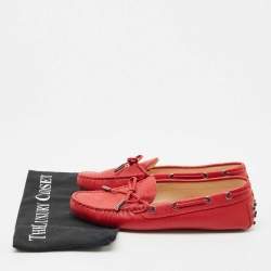 Tod's Red Leather Bow Slip On Loafers Size 38