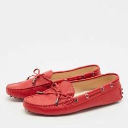 Tod's Red Leather Bow Slip On Loafers Size 38