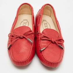 Tod's Red Leather Bow Slip On Loafers Size 38