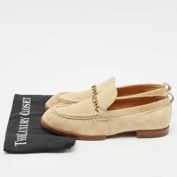 Tod's Beige Suede T Logo Penny Loafers Size 38.5