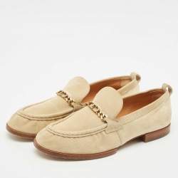 Tod's Beige Suede T Logo Penny Loafers Size 38.5