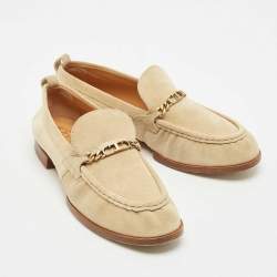 Tod's Beige Suede T Logo Penny Loafers Size 38.5