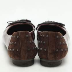 Tod's Brown/Burgundy Suede and Patent Leather Bow Ballet Flats Size 39