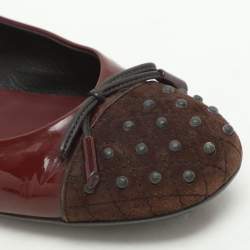 Tod's Brown/Burgundy Suede and Patent Leather Bow Ballet Flats Size 39