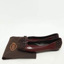 Tod's Brown/Burgundy Suede and Patent Leather Bow Ballet Flats Size 39