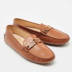 Tod's Brown Leather T Timeless Slip On Loafers Size 37