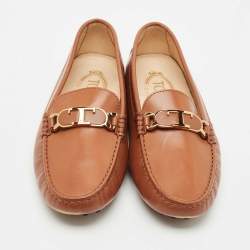 Tod's Brown Leather T Timeless Slip On Loafers Size 37