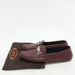 Tod's Burgundy Leather Double T Court Loafers Size 39.5