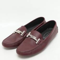 Tod's Burgundy Leather Double T Court Loafers Size 39.5