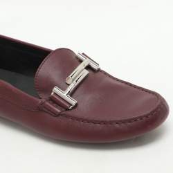 Tod's Burgundy Leather Double T Court Loafers Size 39.5