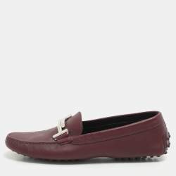 Tod's Burgundy Leather Double T Court Loafers Size 39.5