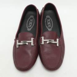 Tod's Burgundy Leather Double T Court Loafers Size 39.5