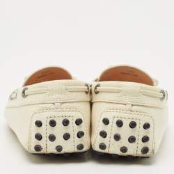 Pre Owned Tod's Cream Lizard Embossed Leather Bow Slip On Loafers Size 37.5