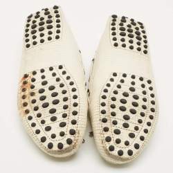 Pre Owned Tod's Cream Lizard Embossed Leather Bow Slip On Loafers Size 37.5