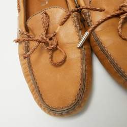 Pre Owned Tod's Brown Leather Gommino Bow Slip On Loafers Size 40