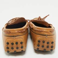 Pre Owned Tod's Brown Leather Gommino Bow Slip On Loafers Size 40