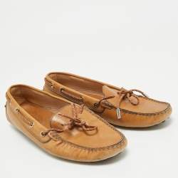 Pre Owned Tod's Brown Leather Gommino Bow Slip On Loafers Size 40
