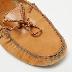 Pre Owned Tod's Brown Leather Gommino Bow Slip On Loafers Size 40