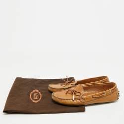 Pre Owned Tod's Brown Leather Gommino Bow Slip On Loafers Size 40
