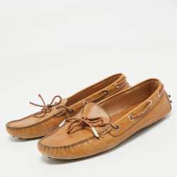 Pre Owned Tod's Brown Leather Gommino Bow Slip On Loafers Size 40