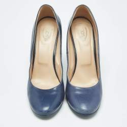 Pre Owned Tod's Navy Blue Leather Round Toe Pumps Size 39
