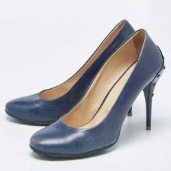 Pre Owned Tod's Navy Blue Leather Round Toe Pumps Size 39