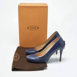 Pre Owned Tod's Navy Blue Leather Round Toe Pumps Size 39