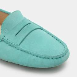 Pre Owned Tod's Turquoise Suede Penny Loafers Size 38